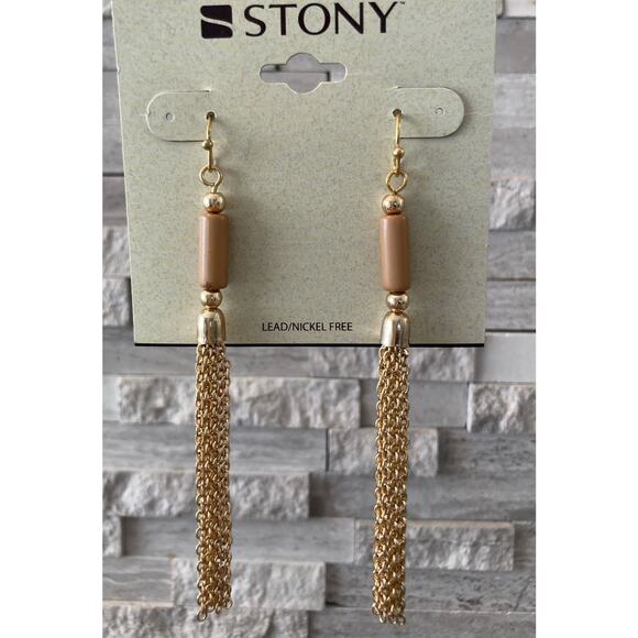 2/$24! Earrings Stony Gold and Tan - Picture 1 of 5